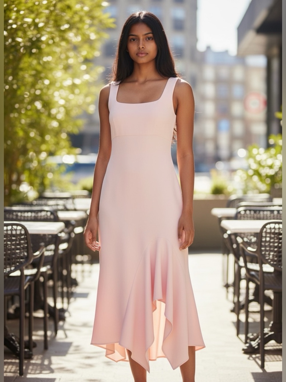 Carmen Marc Valvo Blush Scoop Neck Sleeveless Dress Size 4 Pre-Loved